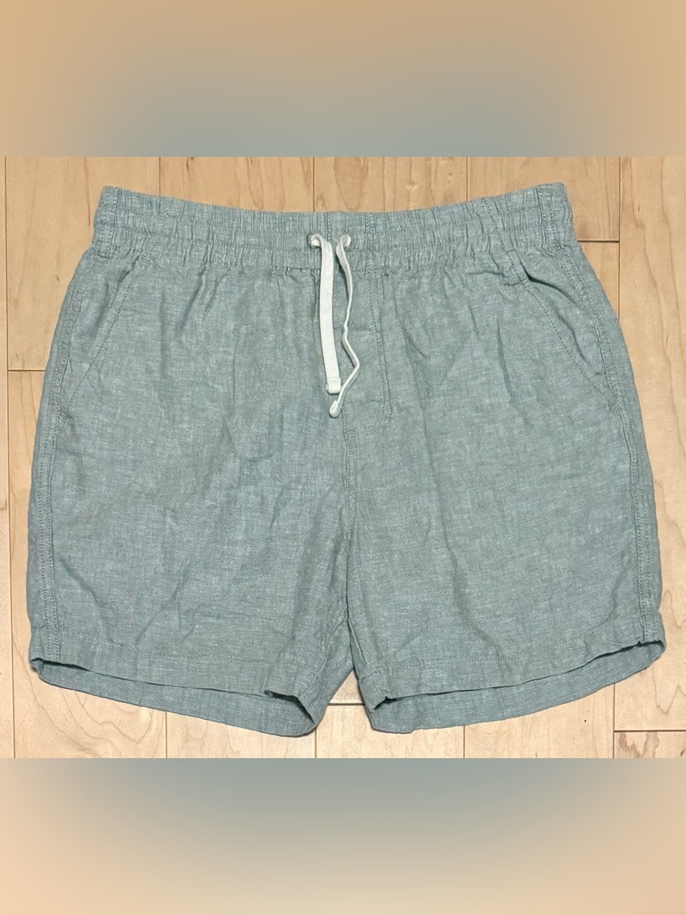J. Crew Factory Linen Blend 5” Dock Shorts Green Elastic Waist Men’s Medium
